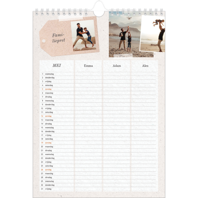 A4 Familieplanners — Natuurlijke handcraft - gezinsplanner 3 personen [omslag]