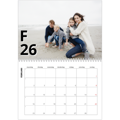 Fotokalender A4 Dubbel (30 x 40 cm) — Letter stijl [Februari]