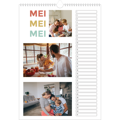 Verjaardagskalenders A3 — Bont gekleurd [Mei]