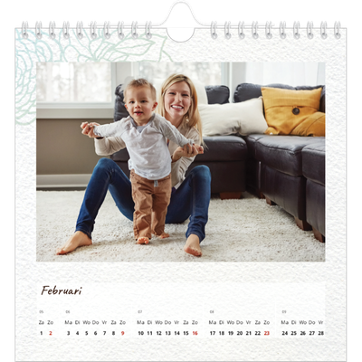 Jaarkalenders vierkant — Bloempatroon in potlood [Februari]