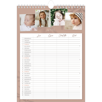 A4 Familieplanners — Warme aardetinten - gezinsplanner 4 personen [April]