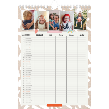 Fotokalender A4 — Rustiek - gezinsplanner 5 personen