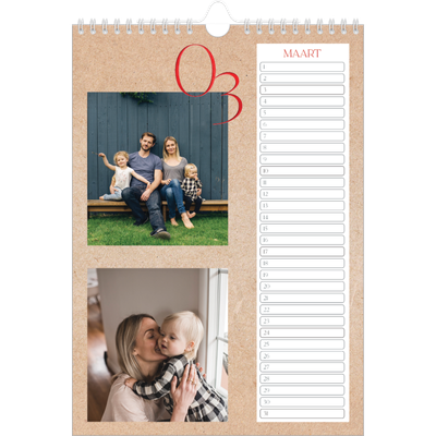 Verjaardagskalenders A4 — Rode stippen [Maart]