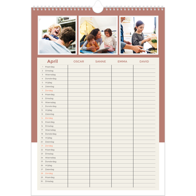 A3 Familieplanners — Aardse tonen - gezinsplanner 4 personen [April]