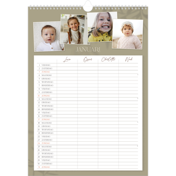 Fotokalender A3 — Warme aardetinten - gezinsplanner 4 personen