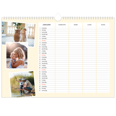 A3 Familieplanners — Modern - gezinsplanner 4 personen [Januari]