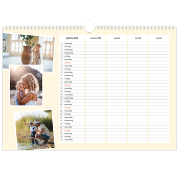 Fotokalender A3 — Modern - gezinsplanner 4 personen