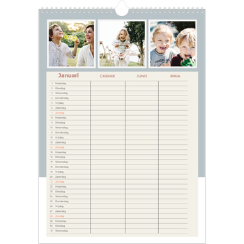 Fotokalender A3 — Aardse tonen - gezinsplanner 3 personen