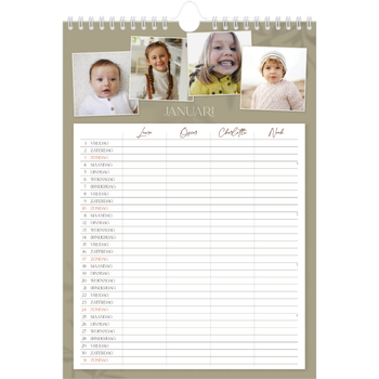 Fotokalender A4 — Warme aardetinten - gezinsplanner 4 personen