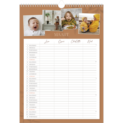 A3 Familieplanners — Warme aardetinten - gezinsplanner 4 personen [Maart]