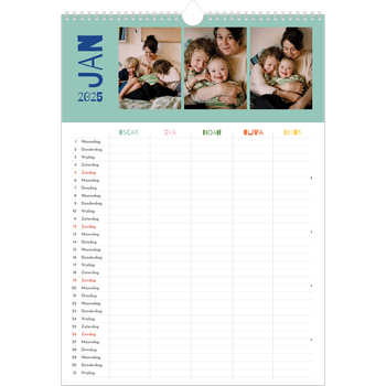 Fotokalender A3 — Vrolijk & kleurrijk - gezinsplanner 5 personen