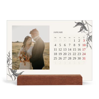 Bureaukalender met houten standaard  — Inkt & klimop [Januari]