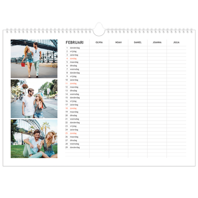 A3 Familieplanners — Simplistisch - gezinsplanner 5 personen [Februari]