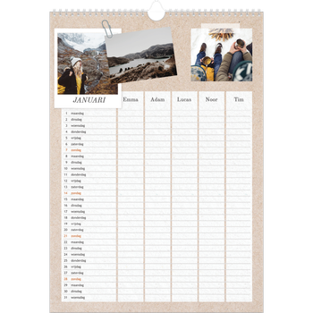 Fotokalender A3 — Natuurlijke handcraft - gezinsplanner 5 personen