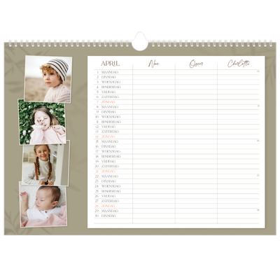 A3 Familieplanners — Warme aardetinten - gezinsplanner 3 personen [April]