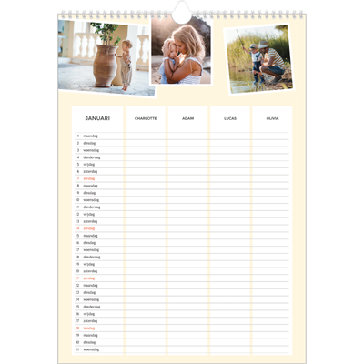 A3 Familieplanners — Modern - gezinsplanner 4 personen [Januari]