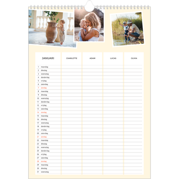 Fotokalender A3 — Modern - gezinsplanner 4 personen