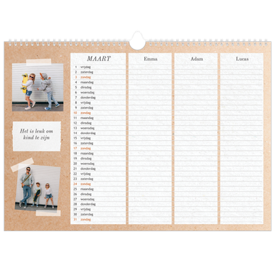 A3 Familieplanners — Natuurlijke handcraft - gezinsplanner 3 personen [Maart]