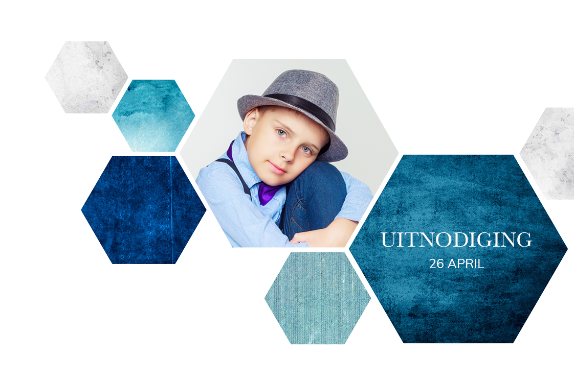 Uitnodigingen — Zeeblauwe zeshoeken