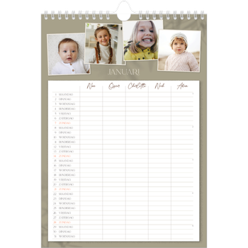Fotokalender A4 — Warme aardetinten - gezinsplanner 5 personen