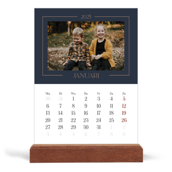 Bureaukalender met houten standaard — Pruisisch blauw