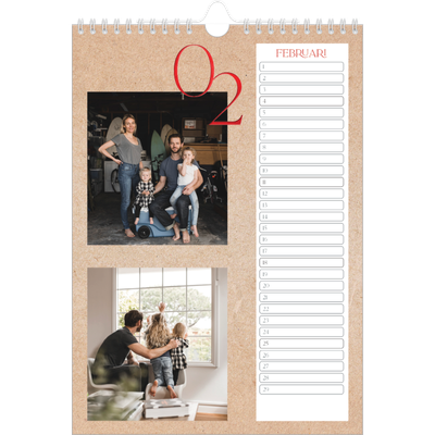 Verjaardagskalenders A4 — Rode stippen [Februari]