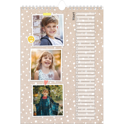 Verjaardagskalenders A4 — Rustiek [Maart]