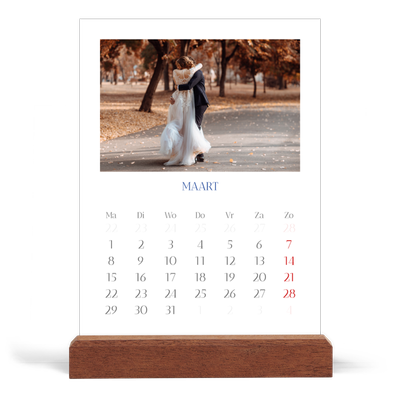 Bureaukalender met houten standaard  — Kobalt klassieker [Maart]