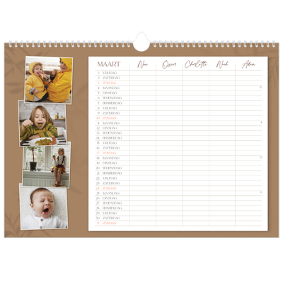 A3 Familieplanners — Warme aardetinten - gezinsplanner 5 personen [Maart]