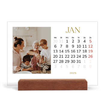 Bureaukalender met houten standaard — Gouden tekst groot