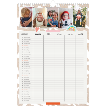 Fotokalender A3 — Rustiek - gezinsplanner 5 personen