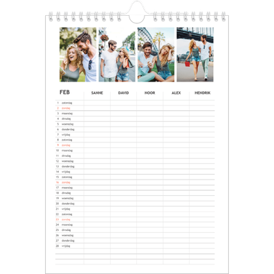 A4 Familieplanners — Simplistisch - gezinsplanner 5 personen [Februari]