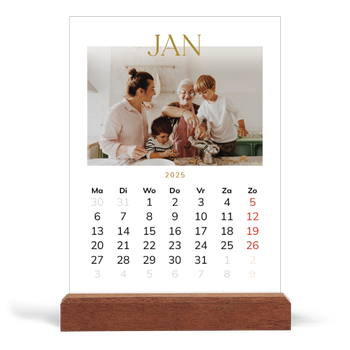 Bureaukalender met houten standaard — Gouden tekst groot