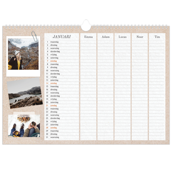 Fotokalender A3 — Natuurlijke handcraft - gezinsplanner 5 personen