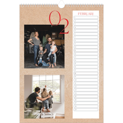 Verjaardagskalenders A3 — Rode stippen [Februari]
