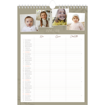 Fotokalender A4 — Warme aardetinten - gezinsplanner 3 personen