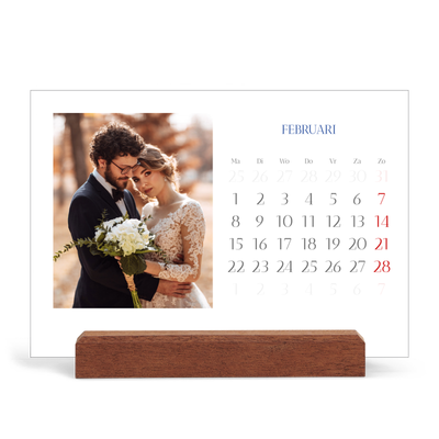 Bureaukalender met houten standaard  — Kobalt klassieker [Februari]