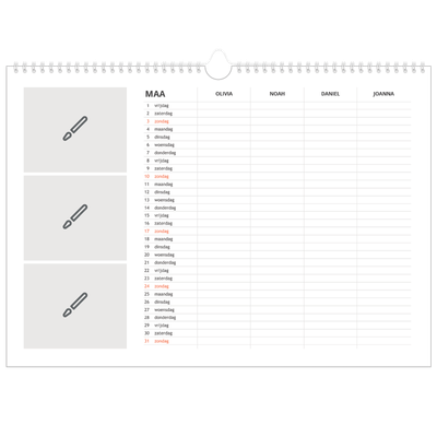 A3 Familieplanners — Ontwerp je eigen product - 4-persoons gezin [Maart]