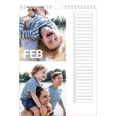 Verjaardagskalenders A4 — Grote maandaanduiding [Februari]