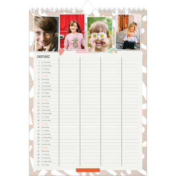 Fotokalender A4 — Rustiek - gezinsplanner 4 personen