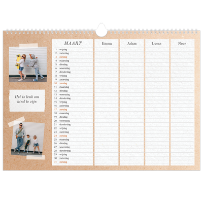 A3 Familieplanners — Natuurlijke handcraft - gezinsplanner 4 personen [Maart]