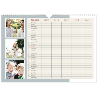 A3 Familieplanners — Aardse tonen - gezinsplanner 5 personen [Januari]