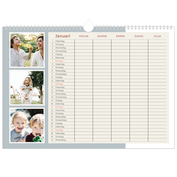Fotokalender A3 — Aardse tonen - gezinsplanner 5 personen