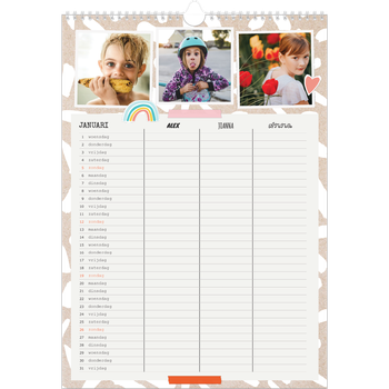 Fotokalender A3 — Rustiek - gezinsplanner 3 personen