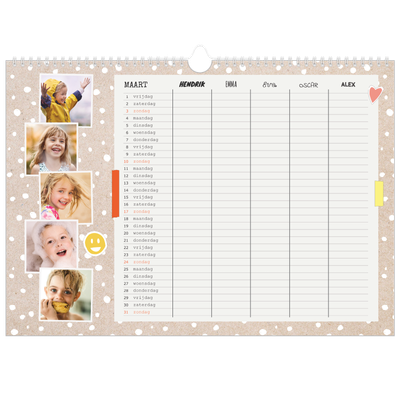 A3 Familieplanners — Rustiek - gezinsplanner 5 personen [Maart]