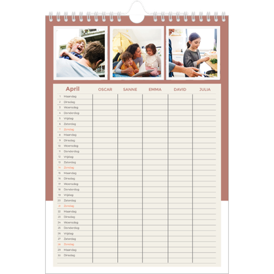 A4 Familieplanners — Aardse tonen - gezinsplanner 5 personen [April]
