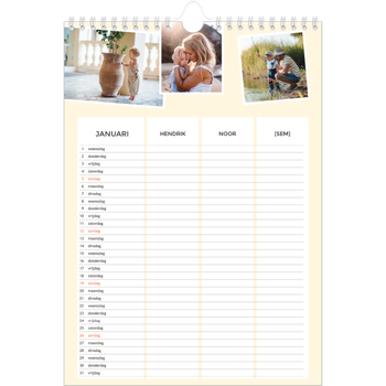 Fotokalender A4 — Modern - gezinsplanner 3 personen