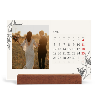 Bureaukalender met houten standaard  — Inkt & klimop [April]