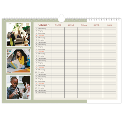A3 Familieplanners — Aardse tonen - gezinsplanner 5 personen [Februari]