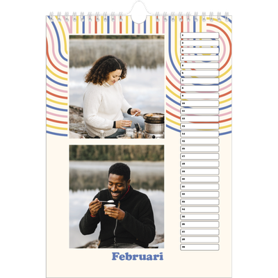 Verjaardagskalenders A4 — Retro strepen [Februari]